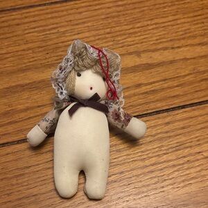 Handmade Cloth Doll with Lace Bonnet